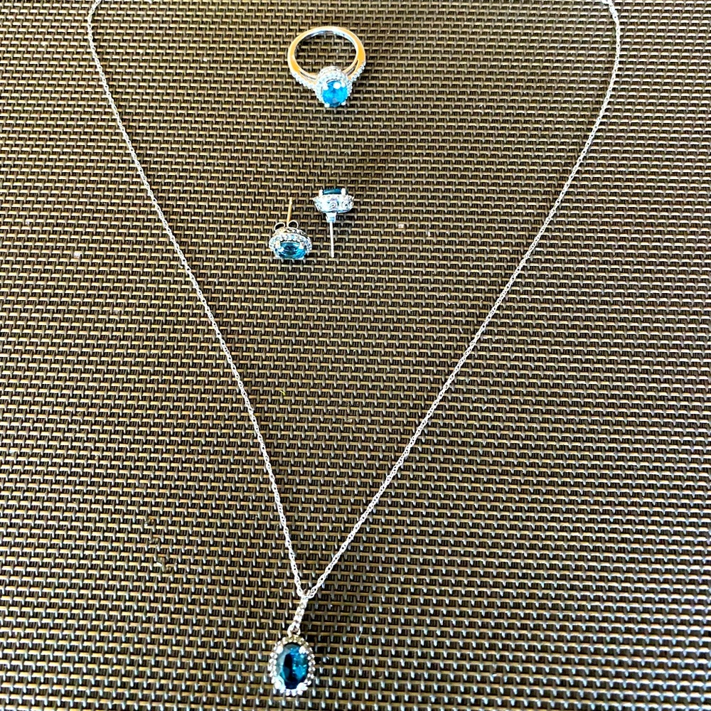 Blue Topaz Necklace, Earrings, and Ring Set